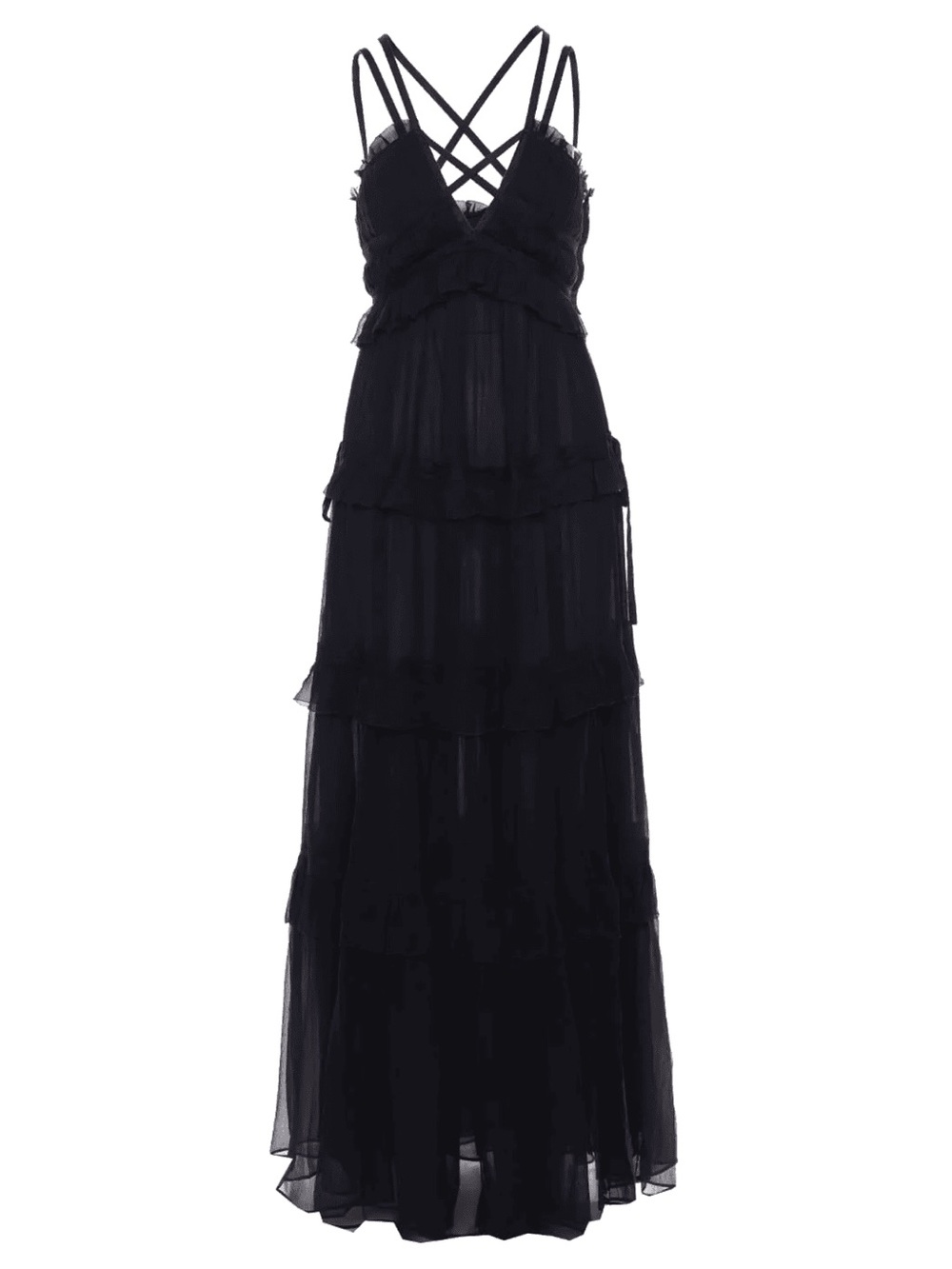 Ulla Johnson Agatha gown - Black Ruffled Tiered Maxi Dress with Strappy V-Neck - Picture 4 of 12